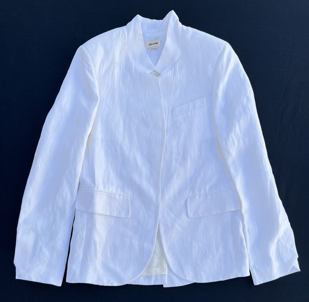 ZADIG & VOLTAIRE Very Crème Crepe White Linen Blazer Women’s Size 42